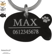 Hondenpenning | Kattenpenning inclusief graveren Titanium Vis 25 x 38 mm Zwart