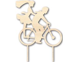 Houten caketopper / taarttopper - Bruidspaar fiets - Taart / Cake topper op bestelling gemaakt