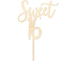 Houten caketopper / taarttopper - Sweet 16 - Taart / Cake topper op bestelling gemaakt
