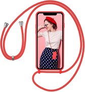Hoesje met koord - ketting - Draagriem voor Schouder / Nek - Schouder tas - Geschikt voor: iPhone 14 Pro Max - rood