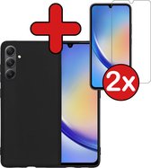 Hoesje Geschikt voor Samsung A34 Hoesje Siliconen Case Hoes Met 2x Screenprotector - Hoes Geschikt voor Samsung Galaxy A34 Hoes Cover Case - Zwart