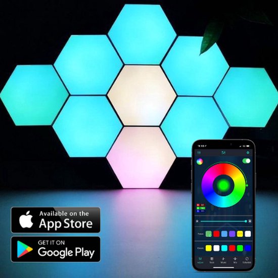 Hozard® Hexagon LED Lights App - Wandlamp Binnen – RGB LED Verlichting - Gaming Accesoires – Hexagon LED Panelen - 6 Stuks