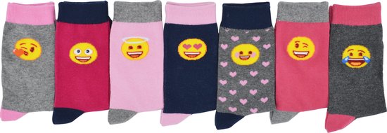 Emoji Chaussettes / Bas Multipack 7 paires filles Taille 27/30 - Visages chaussettes chaussettes