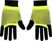 Apollo - Visnet handschoenen - Korte handschoenen - Fluor Geel - One Size - Kanten handschoenen - Neon verkleedkleding - Feestkleding - Carnaval