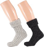 Apollo - Wollen sokken dames - Huissok dames - Grijs - 2-Pak - Maat 39/42 - Fluffy sokken - Slofsokken - Huissokken - Warme sokken - Winter sokken