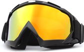 Skibril - Snowboardbril - Crossbril - Zwart - Goud Rood Spiegel