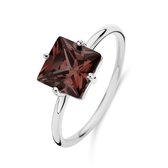 New Bling 9NB-1130-50 Zilveren Ring met Zirkonia Steen - Oranje/Rood - 8mm - Vierkant - Maat 50 - Rhodium - Zilver