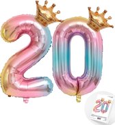 Cijfer Ballon nummer 20 - Prins - Prinses - Royal Rainbow - Ballon - Regenboog Unicorn Kleuren - Prinsessen Verjaardag