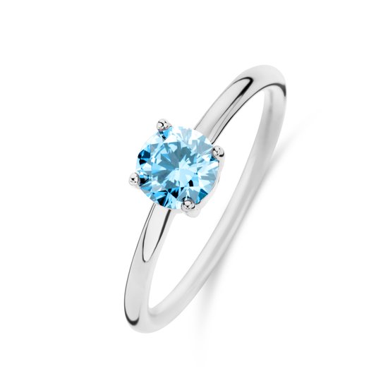 New Bling 9NB-1126-50 Zilveren Ring met Zirkonia Steen - Licht Blauw - 6mm - Maat 50 - Rhodium - Zilver