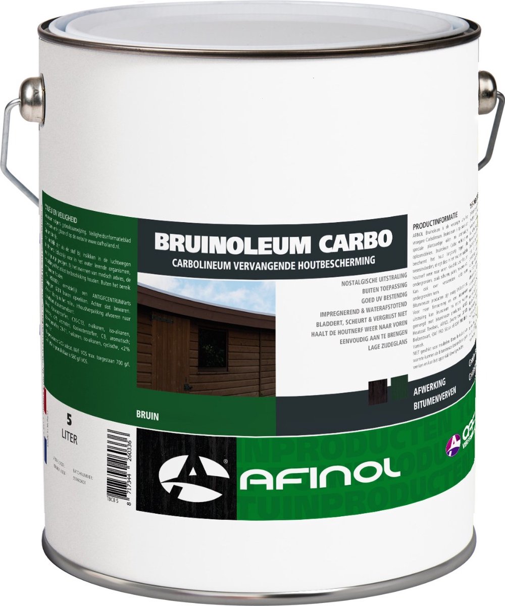 Afinol Bruinoleum 5 liter - Carbolineum vervanger - Waterafstotend - Bruine Kleur - Voor schuren, palen, hekwerken