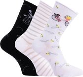 Dames sokken rolrand windmolenmotief - prijs per 3 paar - elastan