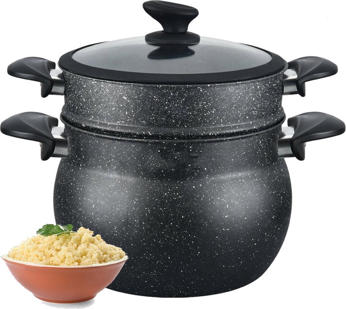 Royalty Line® CP11L Stoompan Inductie - Groot Couscous Pan - 11 Liter - Rijst en Groentestomer - Soeppan Inductie Voor Alle Warmtebronnen - Couscoussier - Zwart