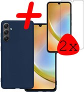 Hoes Geschikt voor Samsung A34 Hoesje Siliconen Back Cover Case Met 2x Screenprotector - Hoesje Geschikt voor Samsung Galaxy A34 Hoes Cover Hoesje - Donkerblauw