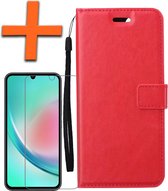 Hoesje Geschikt voor Samsung A34 Hoes Bookcase Flipcase Book Cover Met Screenprotector - Hoes Geschikt voor Samsung Galaxy A34 Hoesje Book Case - Rood