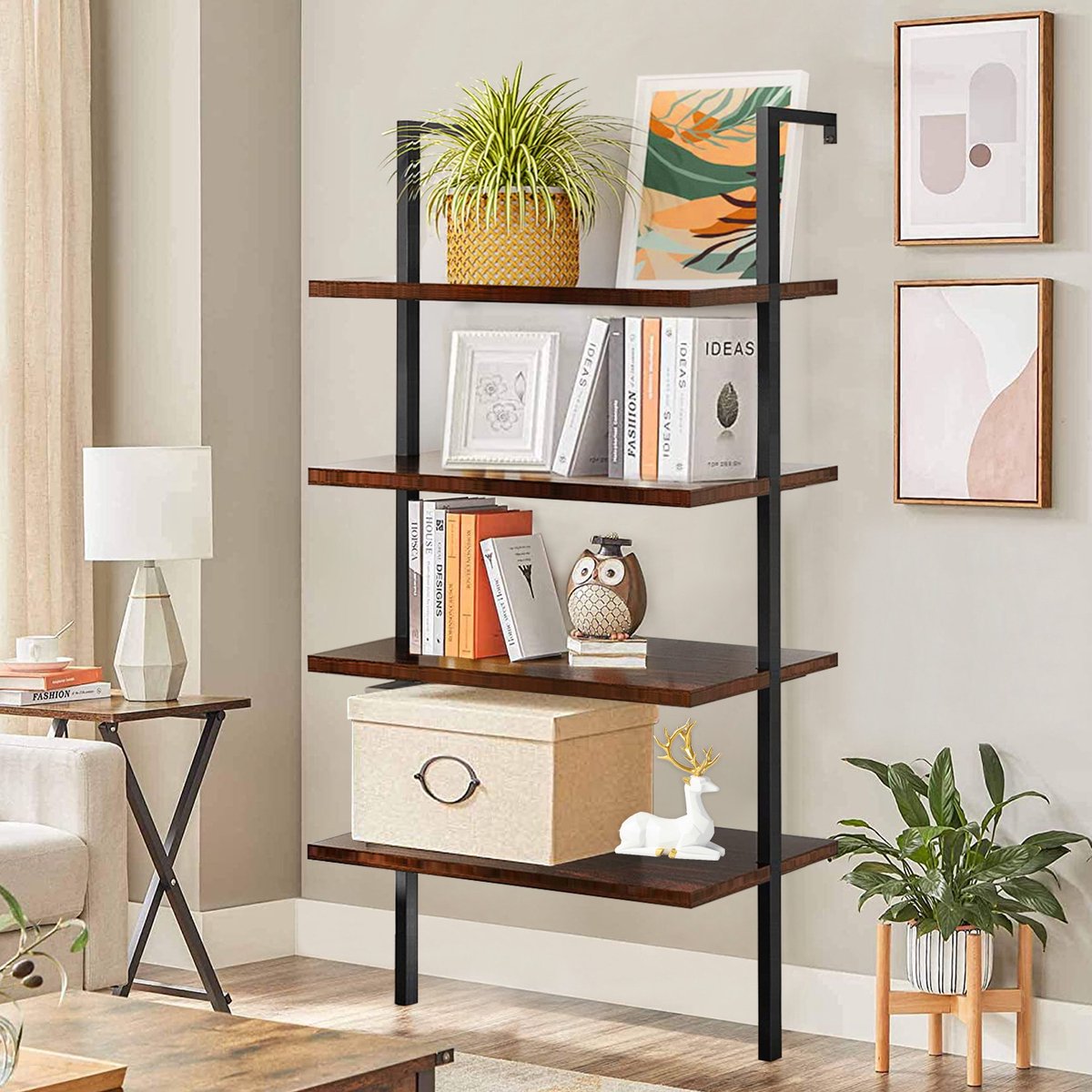 VEVOR Metalen boekenplank, 4-laags gebogen industriële boekenplank, kleine rustieke vintage opbergboekenkast met open planken, vrijstaande displayrekken opbergrek, voor woonkamer, slaapkamer en