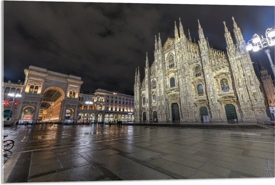 WallClassics - Acrylglas - Santa Maria del Fiore Kathedraal op Piazza Del Duomo Plein in Florence, Italië - 90x60 cm Foto op Acrylglas (Met Ophangsysteem)