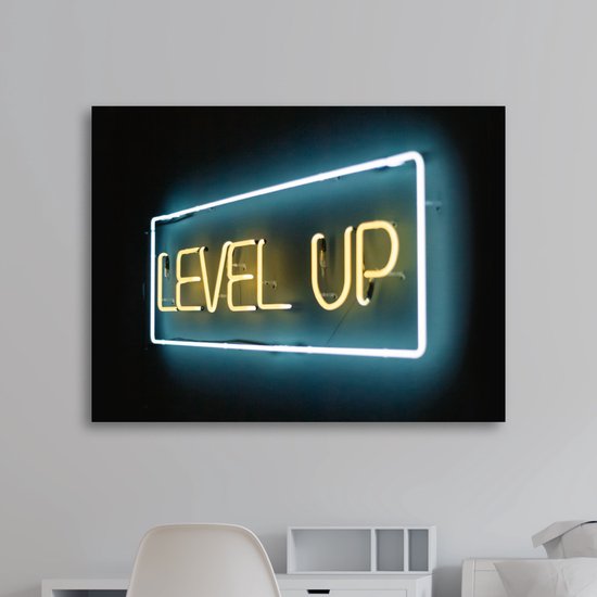 PosterGuru - Canvas Schilderij - Level Up Neon - GamePoster - 90 x 60 cm