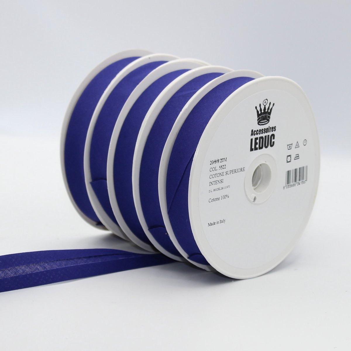 100 Meter BIAISBAND KATOEN, AFGEWERKT 20/8/8, Kleur BLAUW 5522