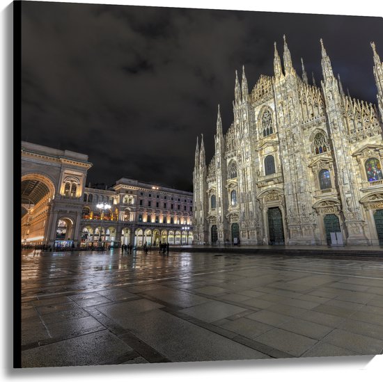 WallClassics - Canvas - Santa Maria del Fiore Kathedraal op Piazza Del Duomo Plein in Florence, Italië - 100x100 cm Foto op Canvas Schilderij (Wanddecoratie op Canvas)