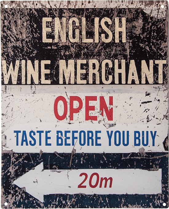 Clayre & Eef Tekstbord 20x25 cm Beige Ijzer English wine merchant Wandbord