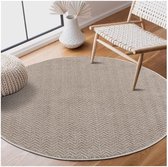 Flycarpets Junius Modern Effen Gestreept Vloerkleed - Beige - Rond Ø 120 cm- Laagpolig