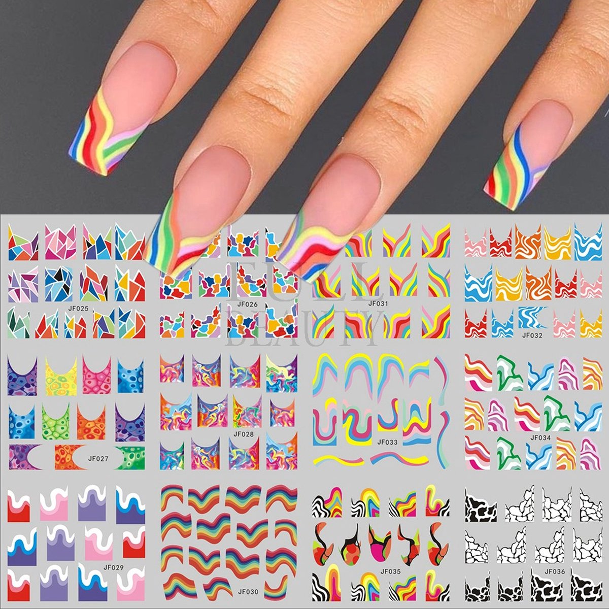 Goedkoopste 12 Stuks Nagelstickers – Regenboog – Art Deco Patronen – Nail Art Stickers
