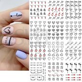 12 Stuks Nagelstickers – Zwart – Minimalistische Hartjes – Nail Art Stickers
