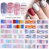 12 Stuks Nagelstickers – Gebreien Truien Patroon – Knitting Pattern – Nail Art Stickers