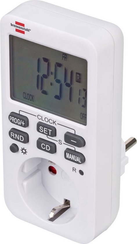 Brennenstuhl Comfort-Line Digitale weektijdschakelaar, digitale timer-stopcontact, voor binnen, countdown-functie en met verhoogde aanraakbescherming, wit