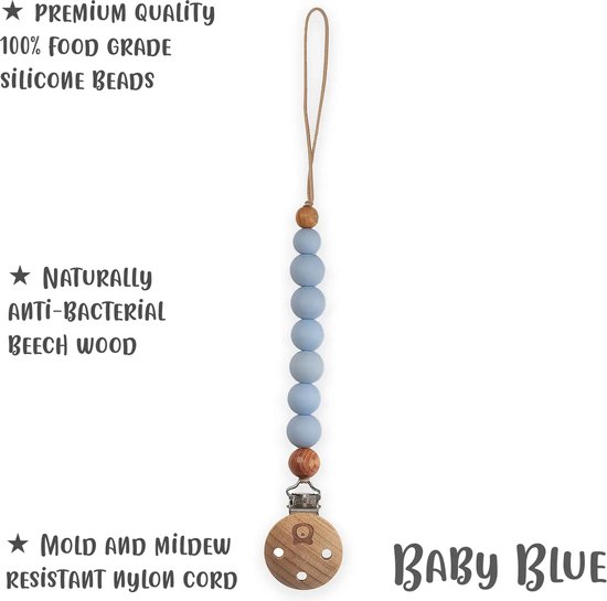 babynova Fopspeenketting met stoffen band, clip en siliconen ring