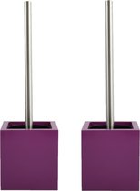 Brosse de toilette MSV - support MDF/brosse de toilette en acier inoxydable - 2x - violet - 37 cm