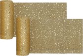 Santex Kerstdiner glitter tafelloper smal op rol - 2x - goud - 18 x 500 cm - polyester