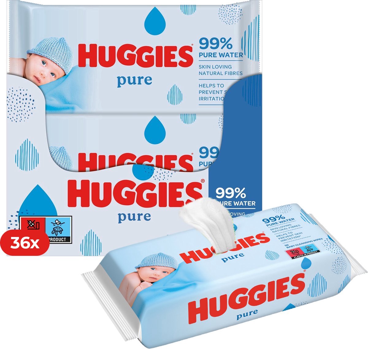 Goedkoopste Huggies billendoekjes - Pure 99 water - 36 x 56 stuks – 2016 doekjes –