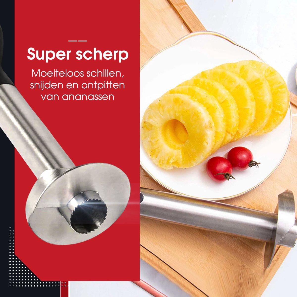 HGMD Ananassnijder - Pineapple Slicer Cutter - Ananas Snijder Schiller - Ananasboor Ananasschiller - RVS - Vaatwasser bestendig - Tijdbesparende snijder — afbeelding 5