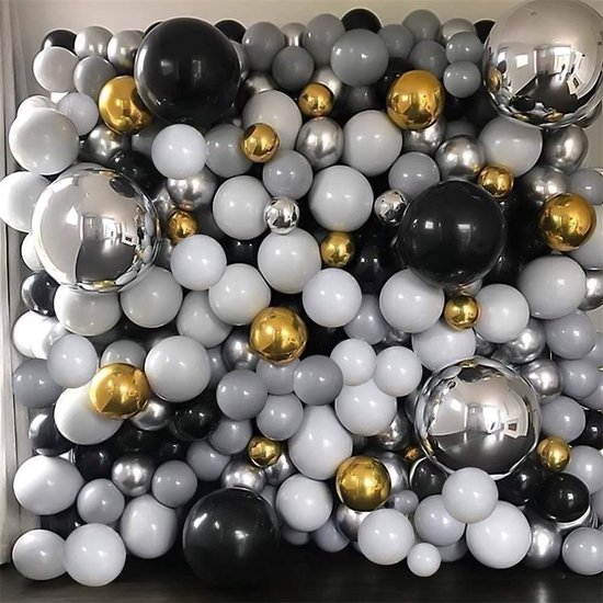 Versier plezier - ballonnen set - ballonnen boog - 136 delig - geslaagd - zwart - goud - silver - examenfeest