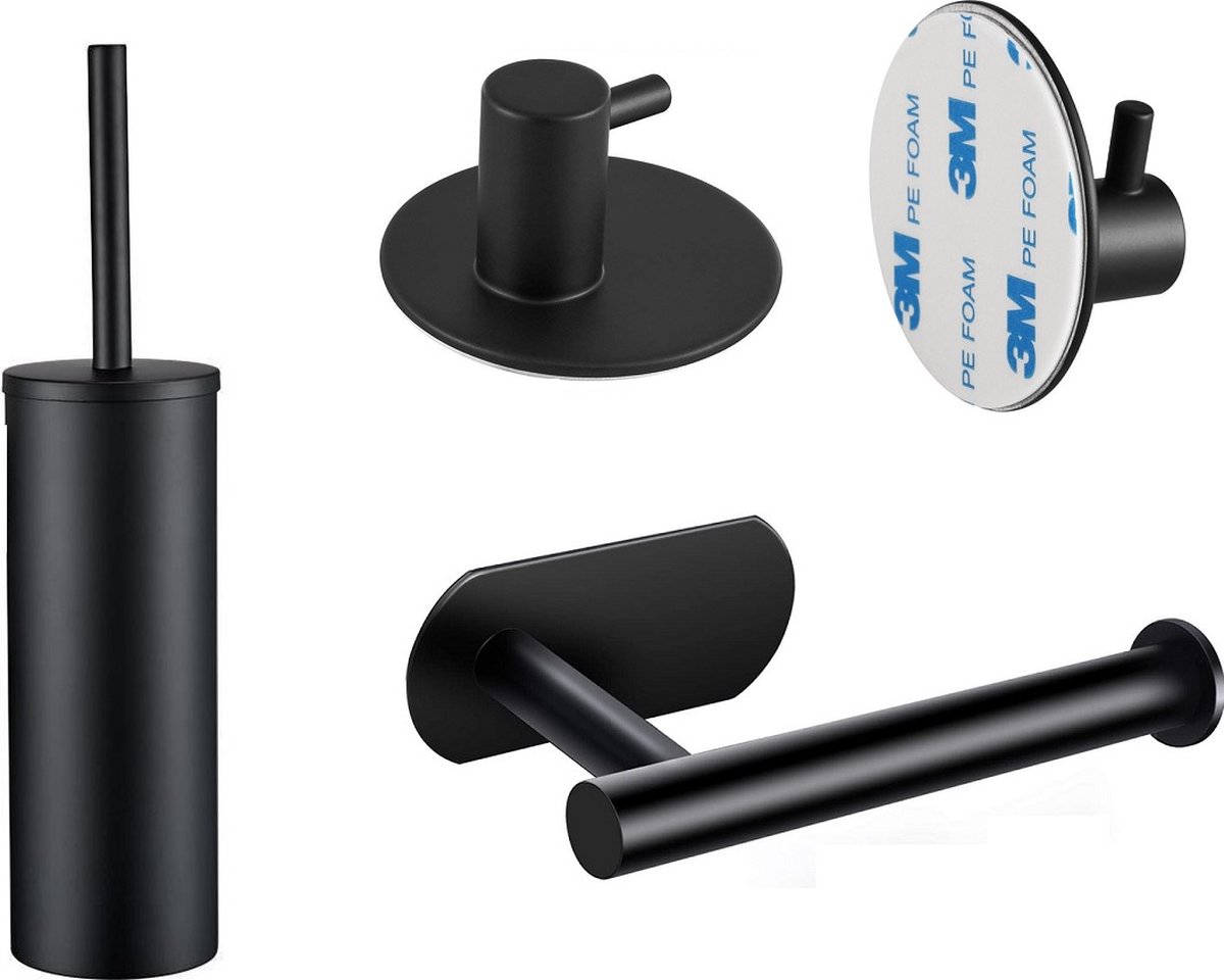 XIVADA Toilet Accessoires Set - Toiletset Zwart 4-delig - Wc Accessoires Zonder Boren