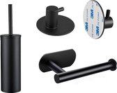 4-delige Toilet Accessoires Set - Zwart - Toiletrolhouder - Toiletborstel - Handdoekhaakjes Zelfklevend
