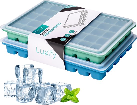 Moule à glaçons Luxify avec couvercle - Set de 2 - Siliconen - Sans BPA - 80 glaçons - Glaçons carrés