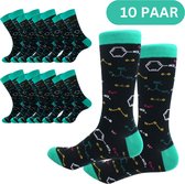 10x Scheikunde sokken met Chemische Formules - Dames/Heren Maat 39/44 | 10 paar grappige sokken