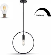 Geometrische hanglamp rond  - kleur zwart incl. Dimbare filament LED lamp extra warm wit - 2200K - 800 lumen