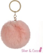 SilverAndCoco® - Faux Fur Bal / Meisjes Sleutelhanger Auto Huis / Key Chain Pom Pom / Sleutel Ring Nep Bol Imitatie Bont / Pluche Fluffy Bolletje / Sleutels Vrouwen - Peach (Licht)