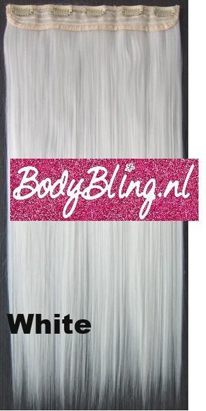 Clip in hair extensions 1 baan straight wit - White