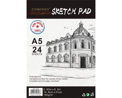 foto van Sketch Pad - Schetsboek - Schetsen - Tekenen - A5 - 24 vellen - 160 gr papier - Wit