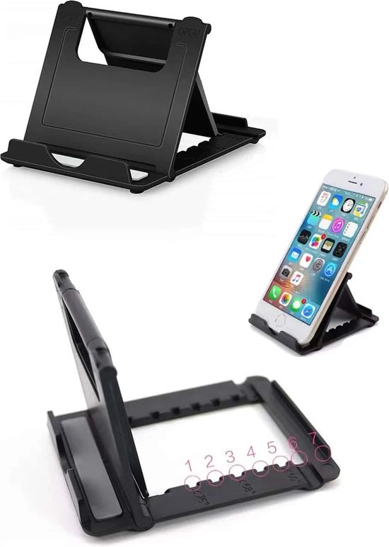 Waledano® Telefoonstandaard Bureau- Tablethouder -Telefoonhouder - Opvouwbaar en Verstelbaar - ZWART - Waledano®