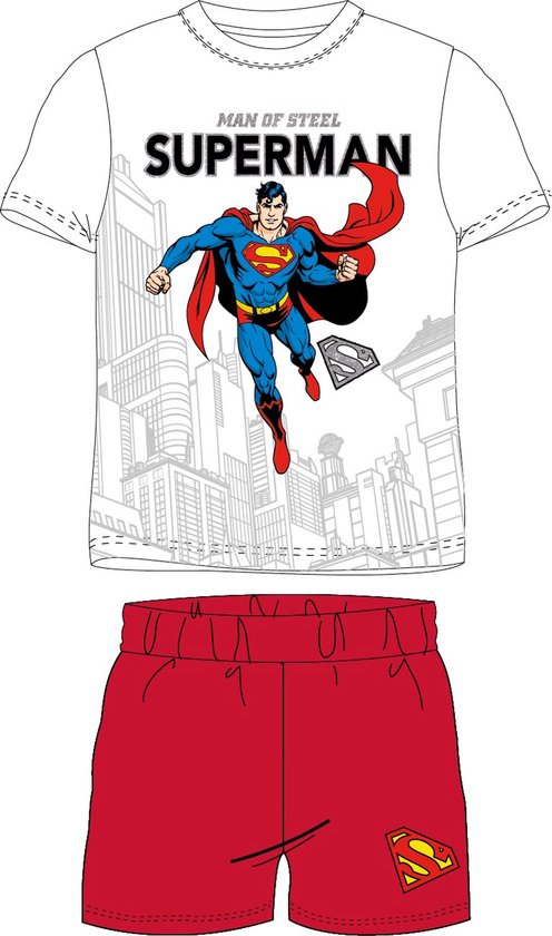 Superman shortama/pyjama katoen wit/rood maat 128