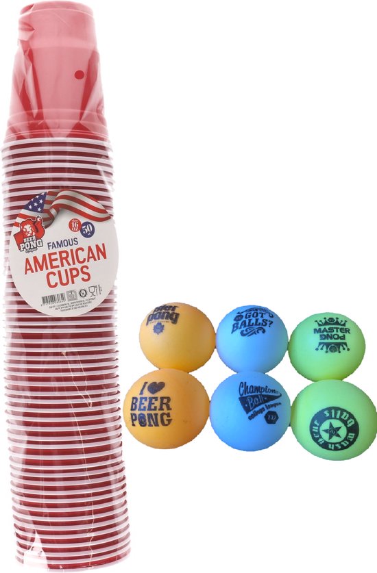 Foto: Beerpong bekers bierpong red cups american cups 50 stuks 550 ml met 6 beerpong ballen