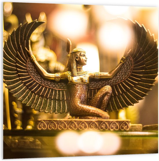 PVC Schuimplaat- Gouden Egyptisch Isis Beeldje - 100x100 cm Foto op PVC Schuimplaat