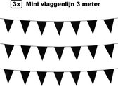 3x Mini vlaggenlijn zwart 3 meter - 10x 15cm - Huwelijk thema feest festival vlaglijn party