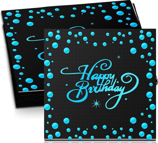 48 Stuks - Zwarte Happy Birthday Servetten - Folie Design - Metallic Feest Servetten - Glitterviering - Cocktail Servetten - Decoratie voor Verjaardag, Diner & Jubileum