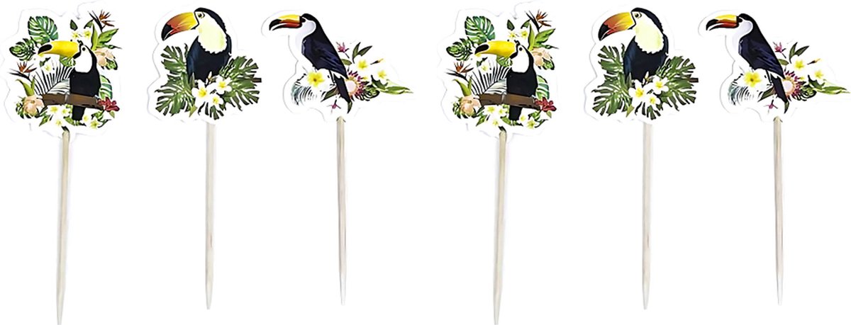Cocktail/tapas prikkers - met toekan - 60x stuks - 10 cm - hout - Tropische sfeer